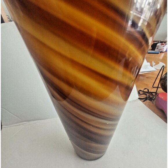 Large Murano Style Hand Blown Glass Vase Chocolate Swirl 12.5" - Picture 10 of 11